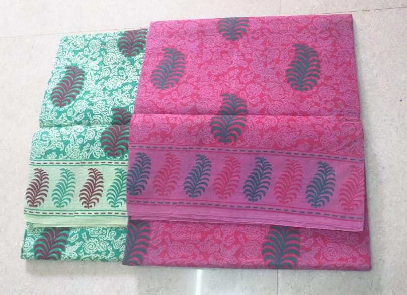Hand-dyeing & hand-printed Sungudi cotton sarees