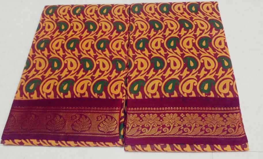 One side zari border hand-printed sungudi sarees