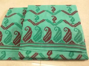 Hand-dyeing & hand-printed Sungudi cotton sarees, Green