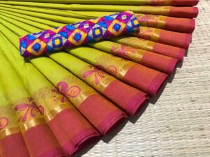 Jakkampatti 80 Count pure Chettinad Cotton Sarees, Light Green