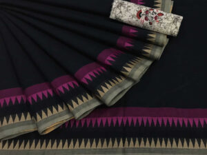 Jakkampatti pure cotton sarees, Black with Purple border
