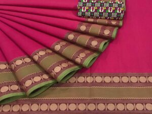 Jakkampatti pure cotton sarees, Pink with Green border