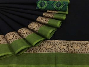 Jakkampatti pure cotton sarees, Black with Green Border