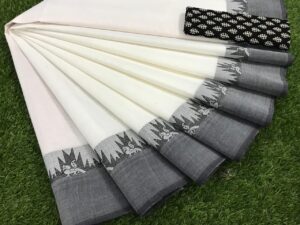 Jakkampatti pure cotton sarees, White with Grey border