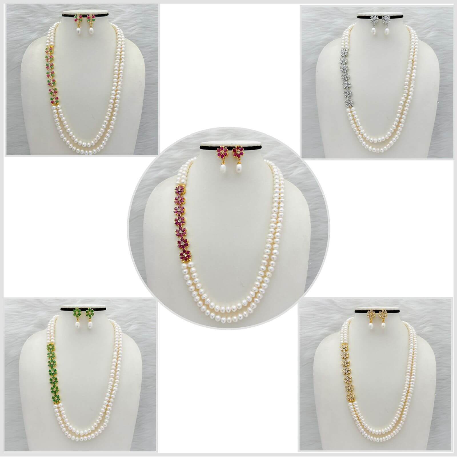 Vintage Elegant 60s Crystal, Rhinestone, & Pearl Necklace and Earrings -  Vintage Renude