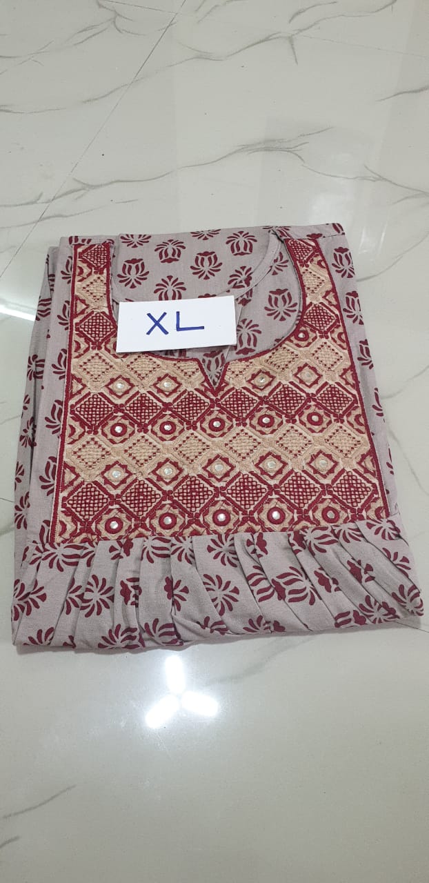 Dhalavaipuram Women's Designer embroidery Mirror work Cotton Nighty - Image 3