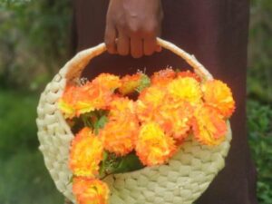 Kuzhithurai Handmade Palm Leaf Flower Basket - Eco-Friendly (10 x 10 inches)