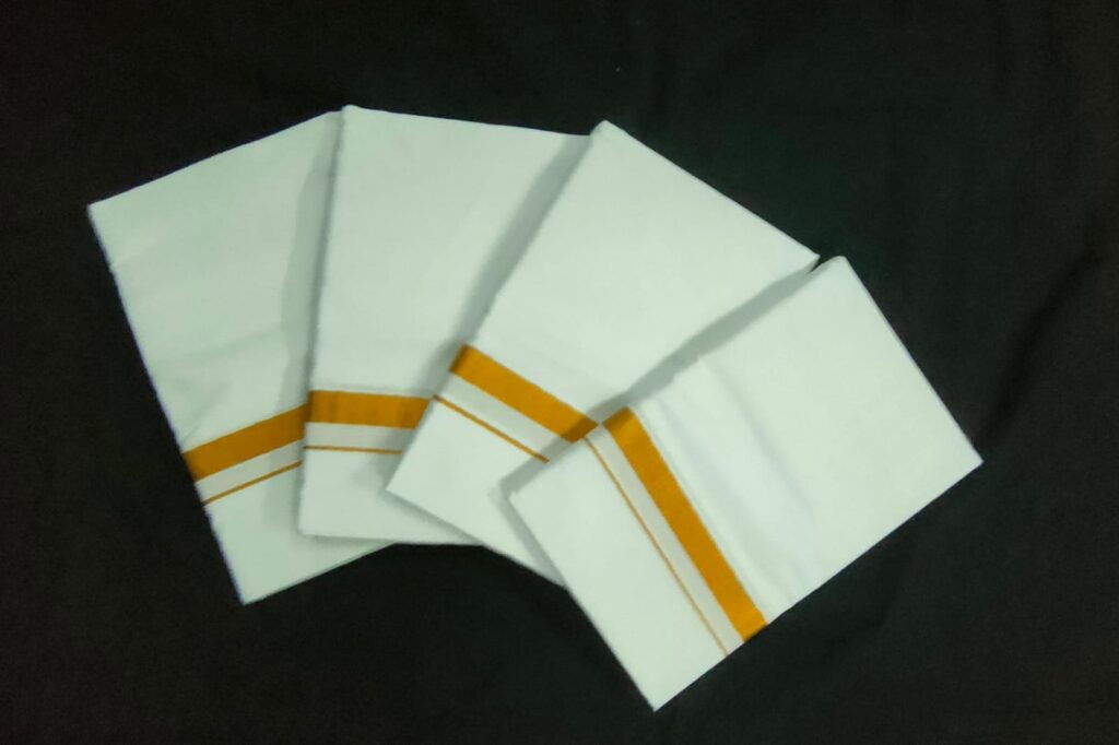 Komarapalayam Cotton Golden Sarigai Small Border White Dhoties - Elegant Traditional Wear