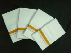 Komarapalayam Cotton Golden Sarigai Small Border White Dhoties - Elegant Traditional Wear